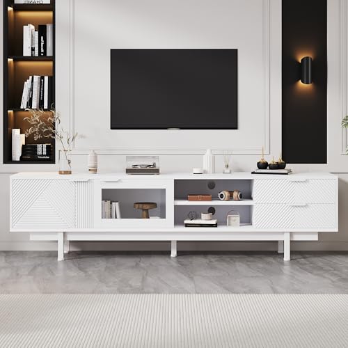 TV-Schrank Modern Weiß 200 x 40 x 50.5 cm Mit 2 Türen 2 Schubladen Großer Stauraum Geeignet Für 80-Zoll Gesamttragkraft 45 kg Wohnzimmer Lowboard TV-Schrank Modern Weiß 200 x 40 x 50.5 cm Mit 2 Türen 2 Schubladen Großer Stauraum Geeignet Für 80-Zoll Gesamttragkraft 45 kg Wohnzimmer Lowboard von TIZZ