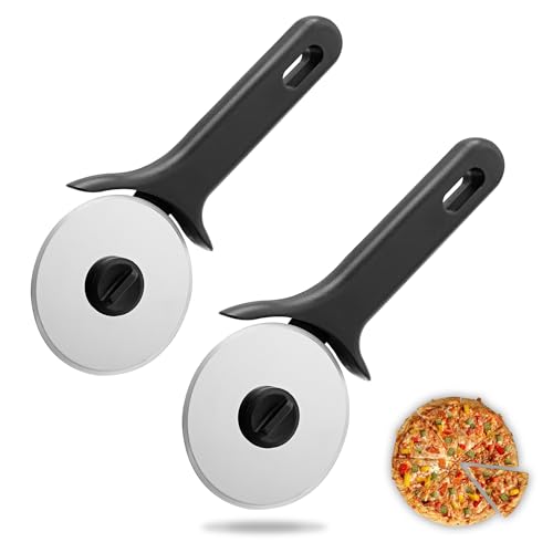 2 Stück Pizzaschneider, TJ POP Pizzaroller aus Edelstahl, Premium Superscharfes Pizzamesser, Angenehm zu Greifender Griff, Spülmaschinenfest von TJ POP