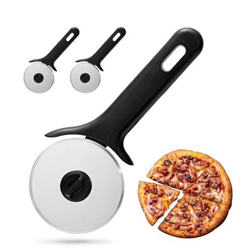 3 Stück Pizzaschneider, TJ POP Pizzaroller aus Edelstahl, Premium Superscharfes Pizzamesser, Angenehm zu Greifender Griff, Spülmaschinenfest von TJ POP