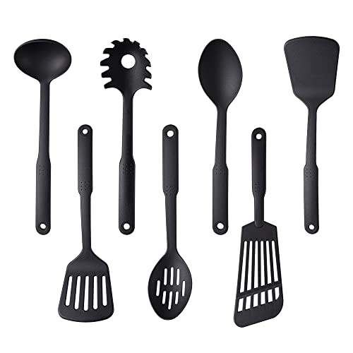 Küchenhelfer Set, TJ POP 7 Stück Nylon Küchenutensilien Set, Hitzebeständig KochutensilienSet,Antihaft-Küchenwerkzeuge, BPA Frei Spülmaschinenfest Küchenutensilien Zubehör für Kochgeschirr, Schwarz von TJ POP