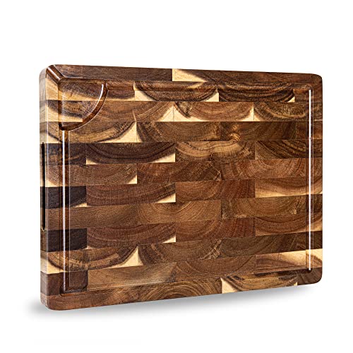 Schneidebrett Holz aus Akazienholz, TJ POP Holzschneidebrett Groß 38 x 28 x 3cm, Premium Küchenschneidebrett mit rutschfesten Füßen zum Schneiden von Fleisch, Gemüse, Obst und Käse Schneidebrett Holz aus Akazienholz, TJ POP Holzschneidebrett Groß 38 x 28 x 3cm, Premium Küchenschneidebrett mit rutschfesten Füßen zum Schneiden von Fleisch, Gemüse, Obst und Käse von TJ POP