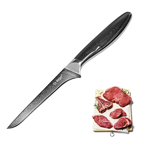 Damastmesser Ausbeinmesser, TJ POP Damast Filetiermesser für Fisch und Fleisch 15cm, Ultrascharfes VG-10 Japanisches Messer,Full-Tang-Design,Guter Halt, Rutschfester G10 Griff von TJ POP