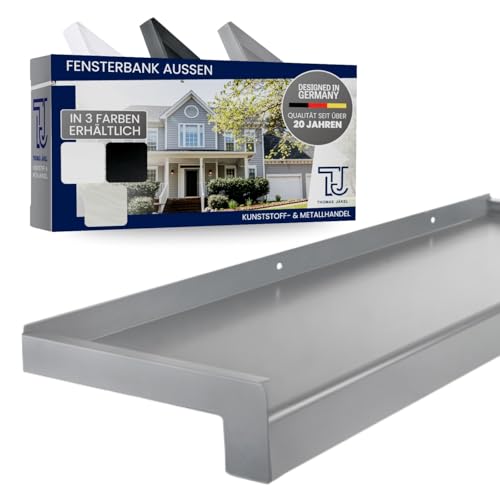 TJ Fensterbank Außen I 70 mm x 1300 mm I Silber E6EV1 I hochwertiges Aluminium Fensterbrett mit Seitenabschluss I pflegeleichter & langlebiger Alu Fenstersims I pulverbeschichtete Außenfensterbank von TJ