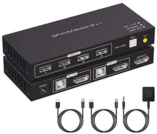 TJCXELE 4K60Hz DisplayPort KVM Switch 2 PC 1 Monitor USB 2.0 KVM Switch für 2 PCs und 1 Monitor, mit 4 USB-Ports, geeignet für Maus, Tastatur, Drucker, U-Stick, kommt mit USB A-B Kabeln TJCXELE 4K60Hz DisplayPort KVM Switch 2 PC 1 Monitor USB 2.0 KVM Switch für 2 PCs und 1 Monitor, mit 4 USB-Ports, geeignet für Maus, Tastatur, Drucker, U-Stick, kommt mit USB A-B Kabeln von TJCXELE