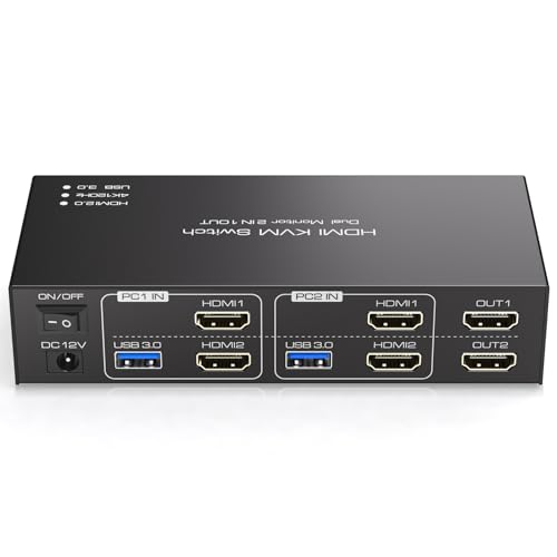 TJCXELE 4K120Hz HDMI KVM Switch 2 PC 2 Monitore USB 3.0 KVM Umschalter Dual Monitor für Zwei Computer teilen Dual Monitor und 4 USB Ports mit DC 12V/1A Adapter & Desktop Controller TJCXELE 4K120Hz HDMI KVM Switch 2 PC 2 Monitore USB 3.0 KVM Umschalter Dual Monitor für Zwei Computer teilen Dual Monitor und 4 USB Ports mit DC 12V/1A Adapter & Desktop Controller von TJCXELE