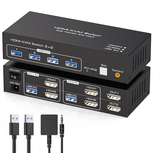 TJCXELE 4K120Hz HDMI KVM Switch 2 PC 2 Monitore USB 3.0 KVM Umschalter Dual Monitor für Zwei Computer teilen Dual Monitor und 4 USB Ports mit DC 12V/1A Adapter & Desktop Controller TJCXELE 4K120Hz HDMI KVM Switch 2 PC 2 Monitore USB 3.0 KVM Umschalter Dual Monitor für Zwei Computer teilen Dual Monitor und 4 USB Ports mit DC 12V/1A Adapter & Desktop Controller von TJCXELE