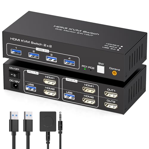 TJCXELE 4K60Hz HDMI KVM Switch 2 PC 2 Monitore USB 3.0 KVM Switch für Zwei Computer die sich Dual Monitor und 4 USB-Geräte Unterstützung Kopieren&Erweitern Modus mit 12V DC Netzteil und USB-Kabel TJCXELE 4K60Hz HDMI KVM Switch 2 PC 2 Monitore USB 3.0 KVM Switch für Zwei Computer die sich Dual Monitor und 4 USB-Geräte Unterstützung Kopieren&Erweitern Modus mit 12V DC Netzteil und USB-Kabel von TJCXELE