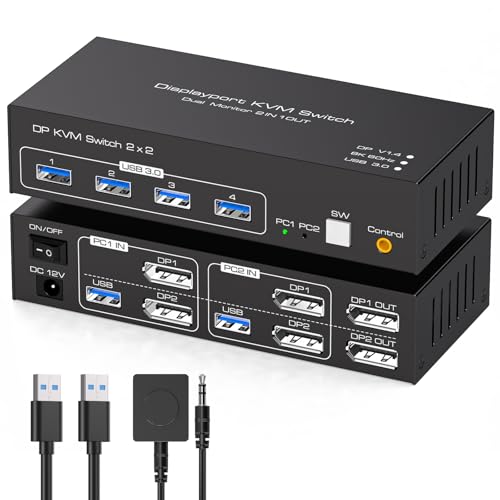 TJCXELE 8K60Hz/4K120Hz Displayport KVM Switch 2 PC 2 Monitore USB 3.0 DP 1.4 KVM Switch für Zwei Computer Teilen Sie Dual Monitor und 4 USB-Geräte Unterstützt erweiterten Modus und Kopiermodus TJCXELE 8K60Hz/4K120Hz Displayport KVM Switch 2 PC 2 Monitore USB 3.0 DP 1.4 KVM Switch für Zwei Computer Teilen Sie Dual Monitor und 4 USB-Geräte Unterstützt erweiterten Modus und Kopiermodus von TJCXELE