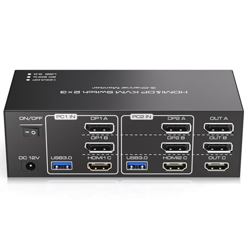 TJCXELE 8K60Hz HDMI+2Displayport KVM Switch 2 PC 3 Monitore USB 3.0 KVM Switches für 2 PC Teilen mehrerer Monitore und 4 USB-Geräte Unterstützt Erweiterten Modus und Kopiermodus mit 12V-Adapter TJCXELE 8K60Hz HDMI+2Displayport KVM Switch 2 PC 3 Monitore USB 3.0 KVM Switches für 2 PC Teilen mehrerer Monitore und 4 USB-Geräte Unterstützt Erweiterten Modus und Kopiermodus mit 12V-Adapter von TJCXELE