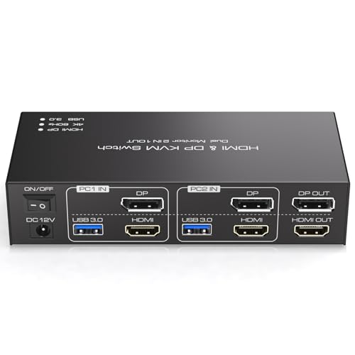 TJCXELE DisplayPort+HDMI KVM Switch 2 PC 2 Monitore 4K60Hz USB3.0 KVM Switch für Zwei PC Teilen Sie Dual Monitor und 4 USB Geräte Unterstützung Kopieren&Erweitern Modus mit 2xUSB Cable TJCXELE DisplayPort+HDMI KVM Switch 2 PC 2 Monitore 4K60Hz USB3.0 KVM Switch für Zwei PC Teilen Sie Dual Monitor und 4 USB Geräte Unterstützung Kopieren&Erweitern Modus mit 2xUSB Cable von TJCXELE
