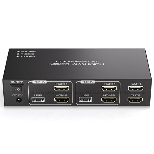 TJCXELE HDMI KVM Switch 2 PC 2 Monitore 4K30Hz USB2.0 KVM-Umschalter für Zwei Computer Teilen Sie Dual Monitor und 4 USB Geräte Unterstützung für den Extended/Copy Modu mit Desktop Controller TJCXELE HDMI KVM Switch 2 PC 2 Monitore 4K30Hz USB2.0 KVM-Umschalter für Zwei Computer Teilen Sie Dual Monitor und 4 USB Geräte Unterstützung für den Extended/Copy Modu mit Desktop Controller von TJCXELE