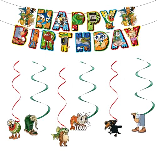 Italienisches Brainrot Geburtstagsparty-Dekorationsset mit "Happy Birthday"-Banner, Tralalero Tralala Capybara hängende Wirbel, Ausschnitte, lustiges Cartoon-Tiermotiv von TJLMCORP