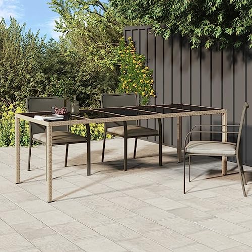 TJROO Gartentisch 250 x 100 x 75 cm Beige und Schwarz PolyRattan & Stahl & Glas Couchtisch Balkontisch Platzsparend Gartenmöbel Outdoor Tisch Terrasse von TJROO