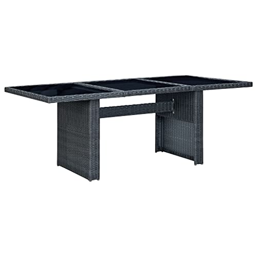 TJROO Gartentisch Dunkelgrau und Schwarz 200 x 100 x 74 cm Rattan PE & Stahl & Glas Tisch groß Garten Tisch Terrasse Outdoor Couchtisch Balkon Möbel für den Außenbereich von TJROO
