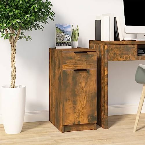 TJROO Schreibtischschrank Sideboard Aufbewahrungsschrank Innenmöbel für Wohnzimmer Schlafzimmer oder jeden anderen Wohnraum Minimalistisches Design Eiche Smoke 33,5x50x75 cm von TJROO
