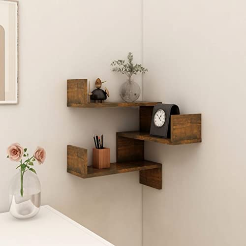TJROO Schweberegal, Ausstellungsregal, Wandregal, elegantes Eckregal, Wanddekoration, leeres Design, platzsparendes Design, einzigartiges Design, Rauch-Eiche, 40 x 40 x 50 cm TJROO Schweberegal, Ausstellungsregal, Wandregal, elegantes Eckregal, Wanddekoration, leeres Design, platzsparendes Design, einzigartiges Design, Rauch-Eiche, 40 x 40 x 50 cm von TJROO