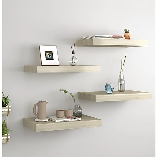 TJROO Schweberegal Eckregal 4 Stück Wandregal mit einem unsichtbaren Montagesystem Dekoration für Wände leer Design platzsparend Eiche 40 x 23 x 3,8 cm von TJROO