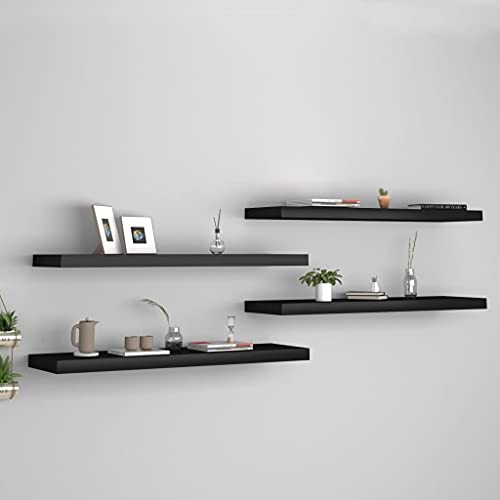 TJROO Schweberegal Eckregal 4 Stück Wandregal mit einem unsichtbaren Montagesystem Dekoration für Wände leer Design platzsparend Schwarz 90 x 23,5 x 3,8 cm von TJROO