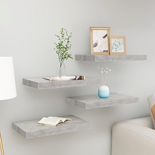 TJROO Schweberegal Eckregal 4 Stück Wandregal mit einem unsichtbaren Montagesystem Dekoration für Wände leer grau Beton 40 x 23 x 3,8 cm von TJROO