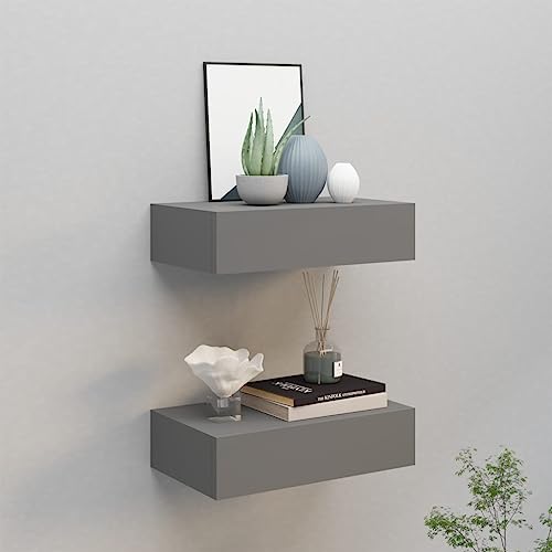 TJROO Schweberegal Eckregal mit kompakter Schublade, 2 Stück, Wandregal, Dekoration für Wände, leeres Design, platzsparend, Grau, 40 x 23,5 x 10 cm TJROO Schweberegal Eckregal mit kompakter Schublade, 2 Stück, Wandregal, Dekoration für Wände, leeres Design, platzsparend, Grau, 40 x 23,5 x 10 cm von TJROO