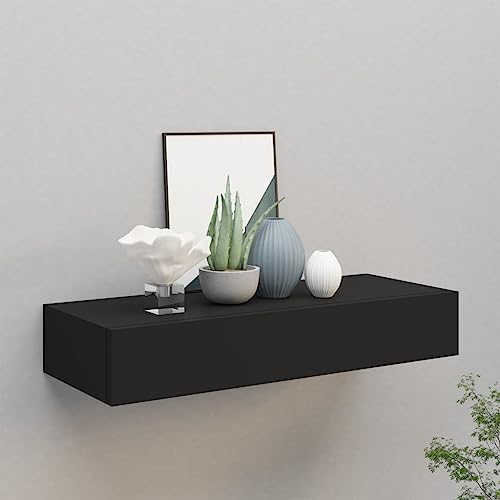 TJROO Schweberegal Eckregal mit kompakter Schublade, Wandregal, Wandregal, leeres Design, platzsparend, Schwarz, 60 x 23,5 x 10 cm TJROO Schweberegal Eckregal mit kompakter Schublade, Wandregal, Wandregal, leeres Design, platzsparend, Schwarz, 60 x 23,5 x 10 cm von TJROO