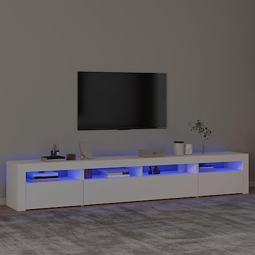 TJROO TV-Schrank mit LED-Lichtern, weiß, 240 x 35 x 40 cm, mehrschichtiges Holz, TV-Möbel, TV-Schrank, Vitrine, Möbel, Wohnzimmer, aus Holz, mit Türen von TJROO