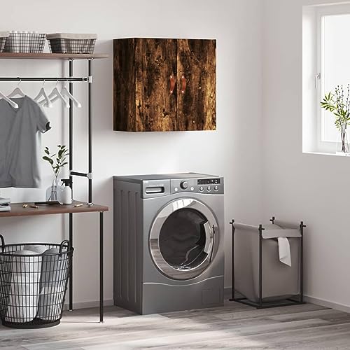 TJROO Wandschrank Aufbewahrungsschrank Innenmöbel für Schlafzimmer Wohnzimmer oder jeden anderen Wohnraum Anrichte Minimalistisches Design Eiche Rauch 60 x 31 x 60 cm von TJROO