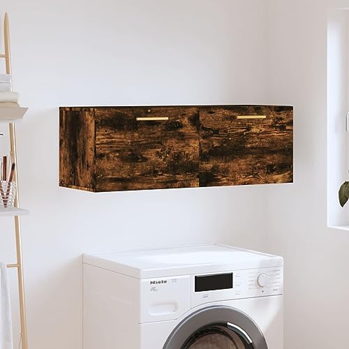 TJROO Wandschrank Aufbewahrungsschrank Innenmöbel für Schlafzimmer Wohnzimmer oder jeden anderen Wohnraum Minimalistisches Design Eiche Smoke 100 x 36,5 x 35 cm von TJROO