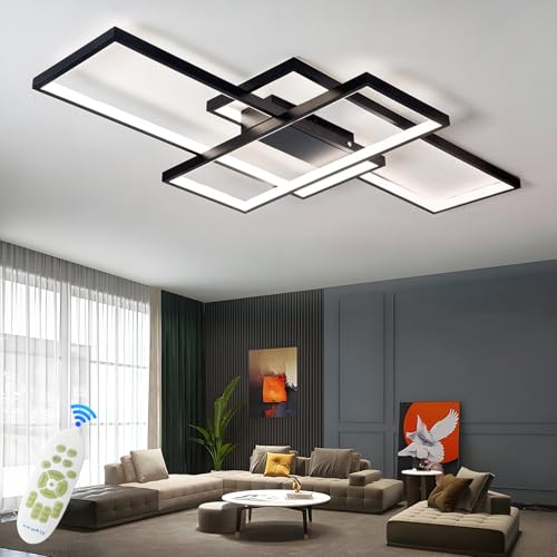 TJSC LED Deckenleuchte Modern Deckenlampe Wohnzimmer, Schwarz Dimmbar Wohnzimmerlampe, Rechteckige Deckenstrahler Mit Fernbedienung, Schlafzimmerlampe Groß Deckenbeleuchtung für Wohnzimmer, 110cm von TJSC