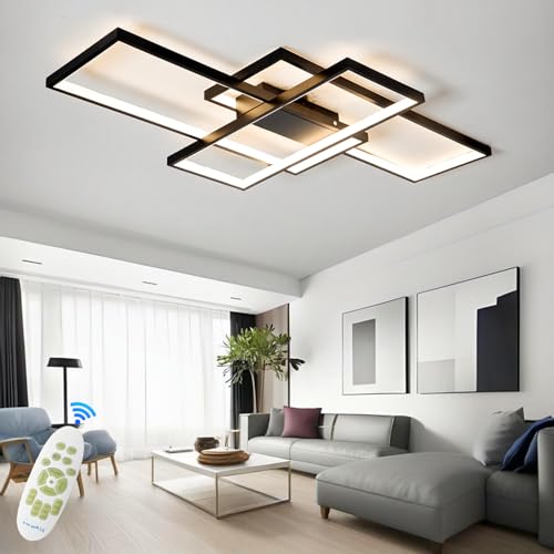TJSC LED Deckenleuchte Modern Design Deckenlampe Wohnzimmer, 65W Dimmbar Wohnzimmer Lampe Decke Mit Fernbedienung, Rechteckig Deckenleuchte Schwarz Für Schlafzimmer Küche Wohnzimmer Beleuchtung, 80cm TJSC LED Deckenleuchte Modern Design Deckenlampe Wohnzimmer, 65W Dimmbar Wohnzimmer Lampe Decke Mit Fernbedienung, Rechteckig Deckenleuchte Schwarz Für Schlafzimmer Küche Wohnzimmer Beleuchtung, 80cm von TJSC