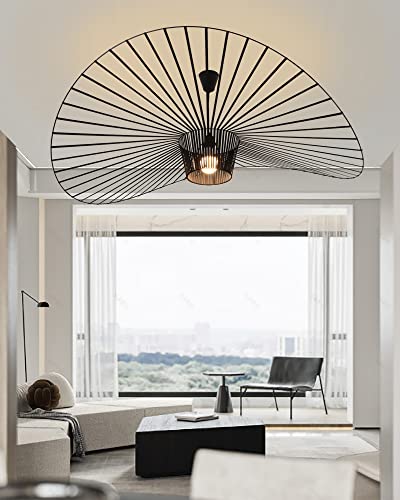 TJSC Vertigo Lampe Schwarz 120cm Vertigo Pendelleuchte Wohnzimmer, E27 LED Kronleuchter Retro Vertigo, Glasfiberstahl + Polyurethan Vintage Hut Hängeleuchte, Modern Kronleuchter Höhenverstellbar von TJSC