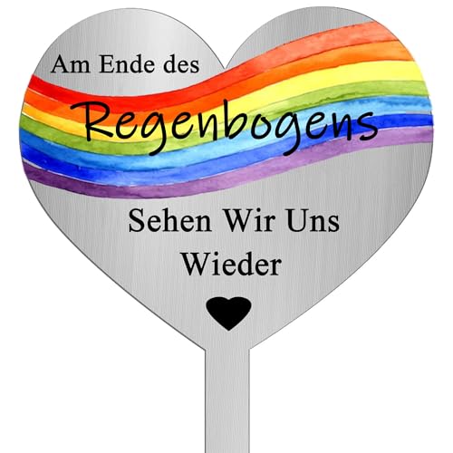 TJUSPIRIT Wetterfest Grabstecker Herz Edelstahl Grabdekoration Grabschmuck mit Gravur Am Ende des Regenbogens Sehen Wir Uns Wieder von TJUSPIRIT