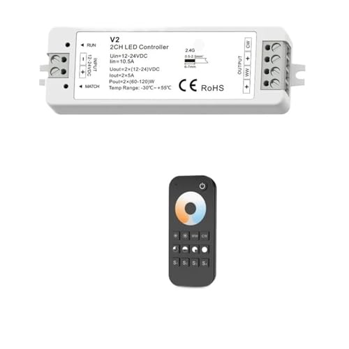 V2 LED Controller WW CW CCT 2CH 12V 24V DC 10A LED Dimmer 2,4G Fernbedienung for einfarbige Dual White LED Lichtleiste(V2 and RT2) von TJXADNEV
