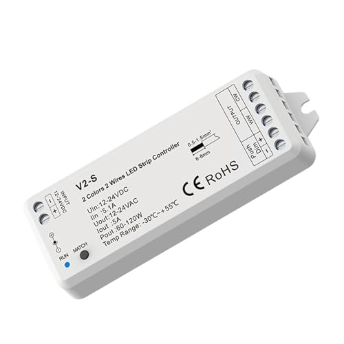 V2-S 12V 24V DC CCT LED-Controller 1CH*5A 2-Draht 2,4G Empfänger WW CW Dual-Weißlicht-Fernbedienung, geeignet for CCT-LED-Lichtleisten(V2-S Receiver Only) von TJXADNEV