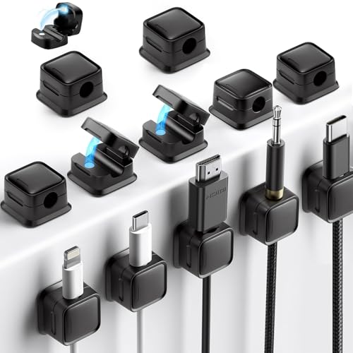TJYAEKLTD Kabelhalter Kabelclips, 12 Stück Selbstklebend Verstellbare Kabel Organizer, Magnetic Cable Clips für Haushaltsgeräte, Schreibtisch und Nachttisch (black) von TJYAEKLTD