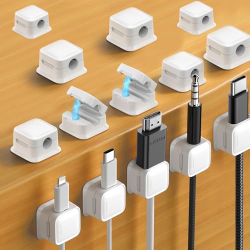TJYAEKLTD Kabelhalter Kabelclips, 12 Stück Selbstklebend Verstellbare Kabel Organizer, Magnetic Cable Clips für Haushaltsgeräte, Schreibtisch und Nachttisch (white) von TJYAEKLTD