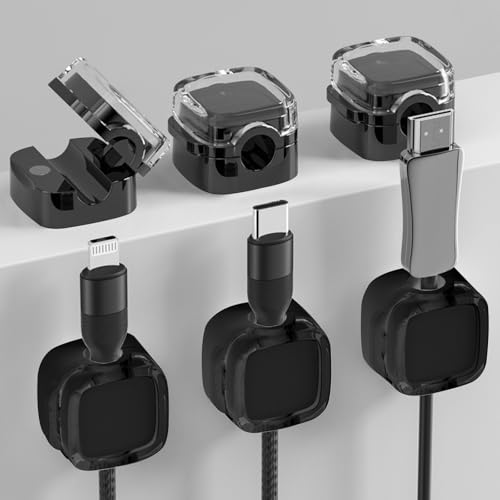 TJYAEKLTD Kabelhalter Kabelclips, 6 Stück Selbstklebend Verstellbare Kabel Organizer, Magnetic Cable Clips für Haushaltsgeräte, Schreibtisch und Nachttisch (Schwarz) von TJYAEKLTD