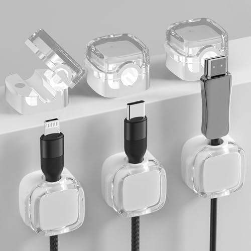 TJYAEKLTD Kabelhalter Kabelclips, 6 Stück Selbstklebend Verstellbare Kabel Organizer, Magnetic Cable Clips für Haushaltsgeräte, Schreibtisch und Nachttisch (Transparent) von TJYAEKLTD