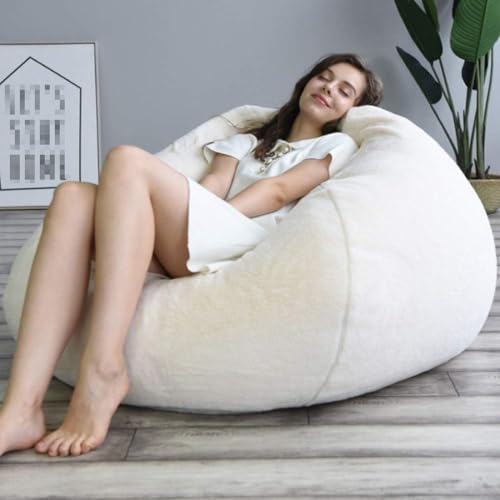 TJikeo Sofa Lazy Sack Bezug, Abnehmbarer Sitzsack Hülle Schutz mit Reißverschluss (ohne Füllstoff) Kuschelig Weich Waschbar Drinnen Bodenkissen Sitzsack Bezug White,Weiß,80 x 90cm von TJikeo