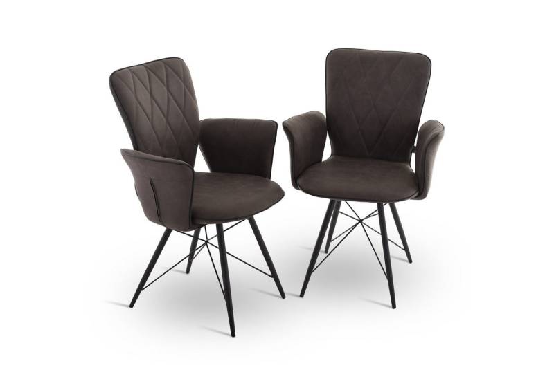 TK`AWAY Esszimmerstuhl Vintage-Dunkel-Grau, Soft-Mikrofaser mit Karo-Steppung, Marek (2er-Set), Gestell Seiden-Schwarz im exklusiven Stern-Look, bis 120 kg von TK`AWAY
