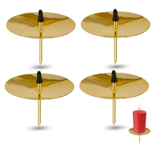 Weihnachtswunder® 4X Kerzenhalter Gold Kerzenteller Adventskranzstecker 5 cm Kerzenstecker für Adventskranz Weihnachten Adventskranzhalter mit Dorn von TK Gruppe Timo Klingler