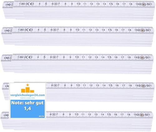 toolmate® 5 Stück Zollstock 2 Meter - Meterstab extra bruchsicher & Messgenau & leicht zu lesen - weiß von TK Gruppe Timo Klingler