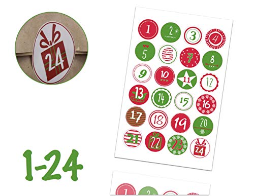 TK Gruppe Timo Klingler Adventskalender Weihnachten Aufkleber Etiketten Sticker Zahlen Buttons 1-24 selbstklebend zum basteln (Edition 3) von TK Gruppe Timo Klingler
