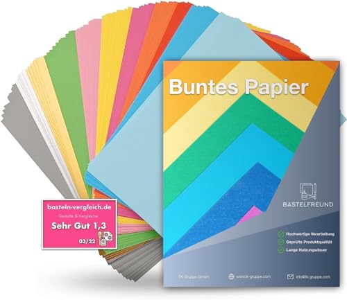 Bastelfreund® 600x Buntes Paper 110 gsm Papier Tonpapier Buntpapier 120 g/m² - A4 Kopierpapier Druckerpapier bunt - zum Basteln & gestalten - Bastelpapier Tonkarton von TK Gruppe Timo Klingler