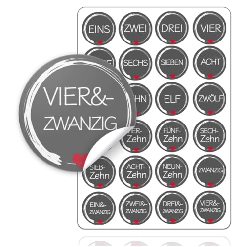 Adventskalender Weihnachten Aufkleber Etiketten Sticker Zahlen Buttons 1-24 DIY selbstklebend zum basteln mit Kraftpapiertüten (Edition 1) von TK Gruppe Timo Klingler