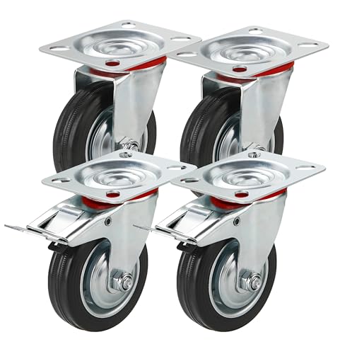 Wheels 4er Transportrollen 400 kg belastbar Lenkrolle mit Bremse - Schwerlastrollen 75 mm - Rollen mit Bremsen - Schwerlast Möbelrollen von TK Gruppe Timo Klingler