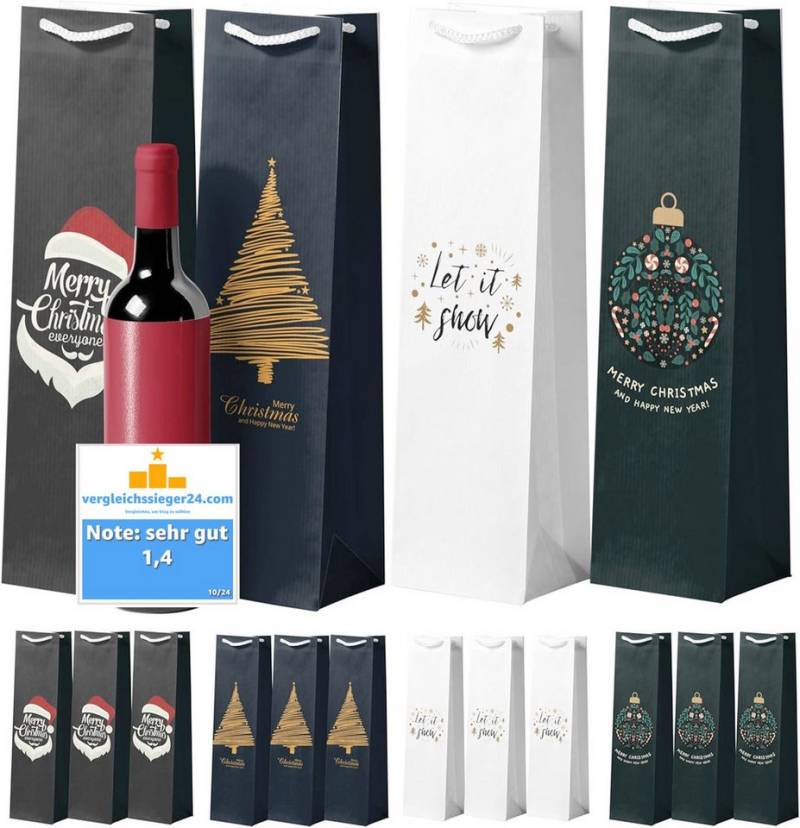 TK Gruppe Aufbewahrungsbox 12x XXL Flaschentüten Weihnachtstaschen Geschenktüten Weintüte (Packung, 12 St., 12x Flaschentüten), mit Geschenkanhänger von TK Gruppe