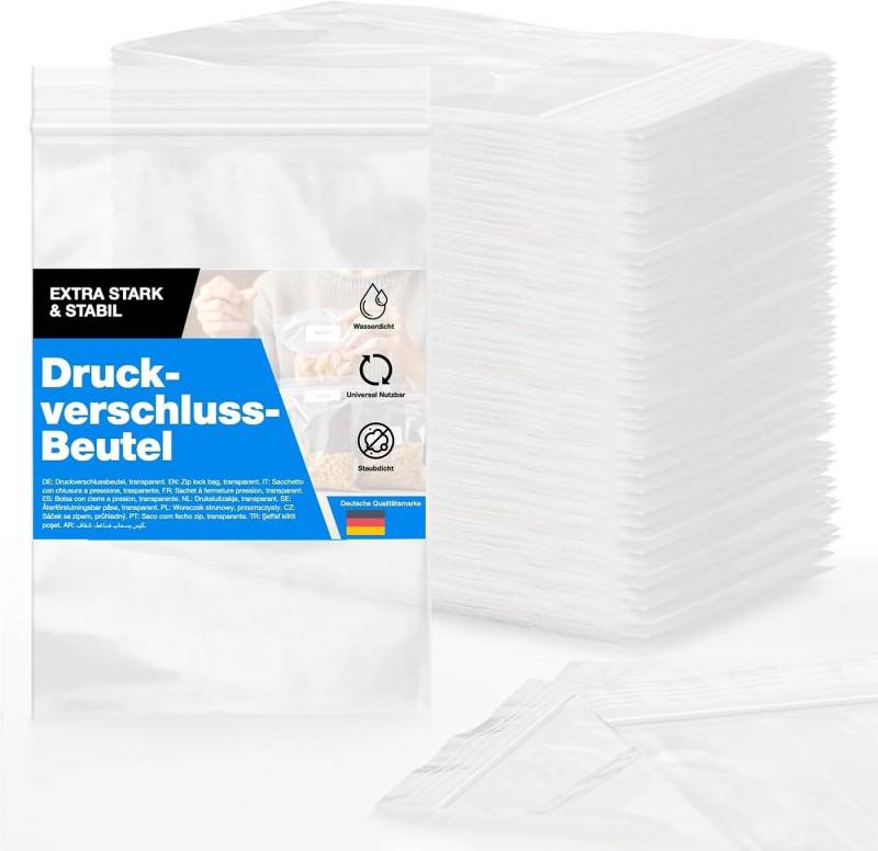 TK Gruppe Folienbeutel 100x Druckverschlussbeutel Zip Set Baggys Baggies - klein & groß, reißfest & transparent von TK Gruppe