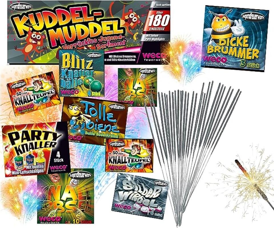 TK Gruppe Geburtstagskerze 180 Teile Kuddelmudel - Tischfeuerwerk Kat. F1 - Silvester (Set, 180-tlg., 1x Kuddelmudel), verschiedene Jugendfeuerwerk von TK Gruppe