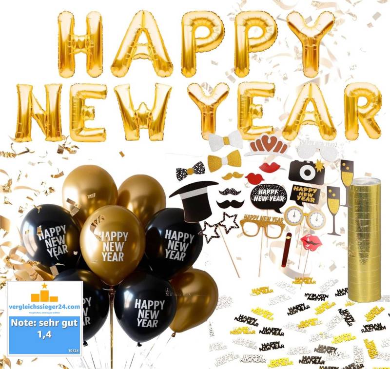 Dekotalent® Hängedekoration XXL Silvester Deko Set - Happy New Year Neujahr Dekoration Party 2026 (All-in-one Set, 1 St., Dekoration zu Neujahr), wiederverwendbar von Dekotalent®